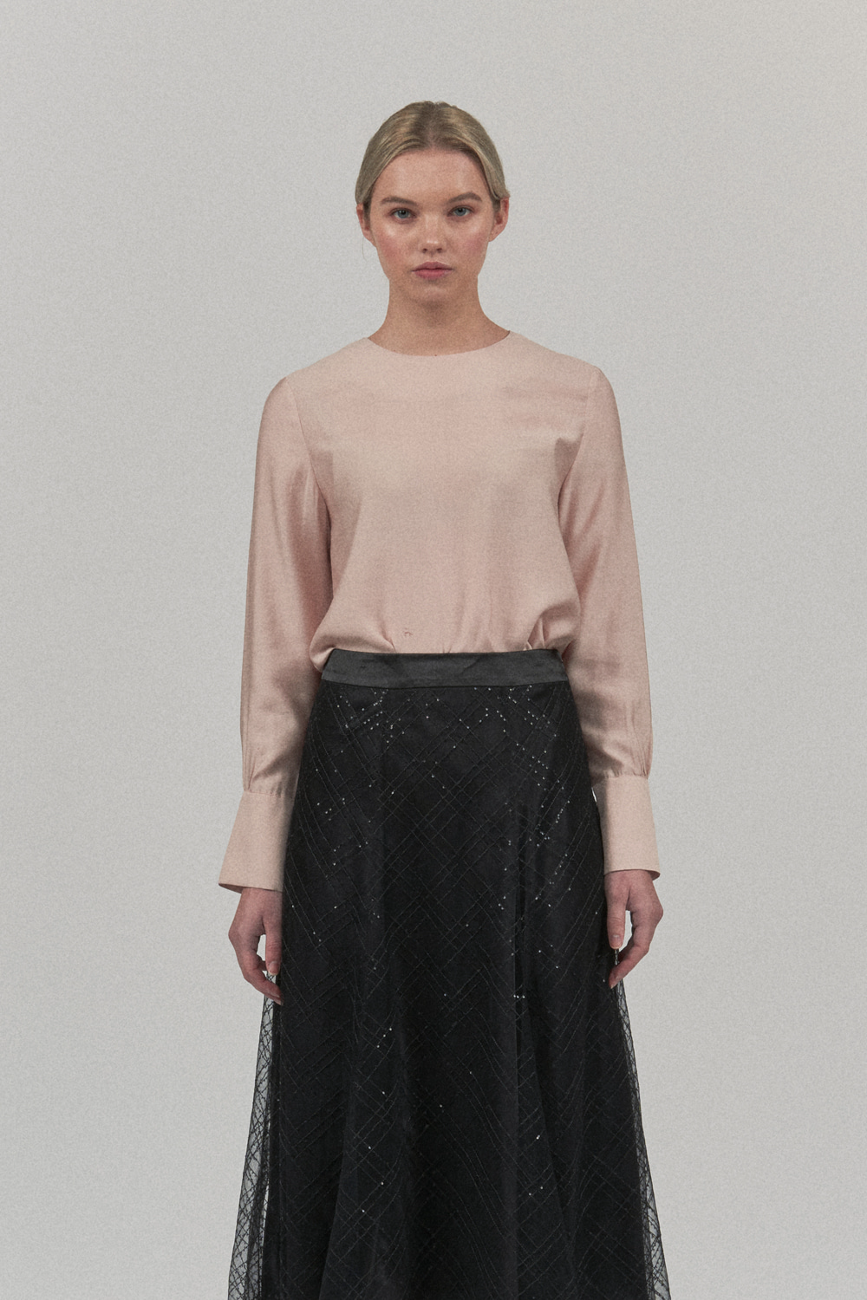 Silky Modal Round Blouse_ Rose Pink