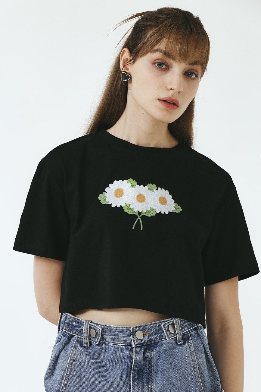 Tripple Daisy Cropped T-shirt_Black
