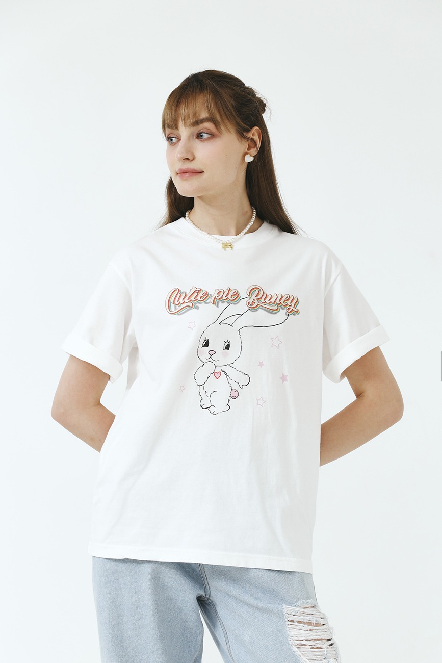Cutie Pie Bunny Digital Printing T-shirt_White