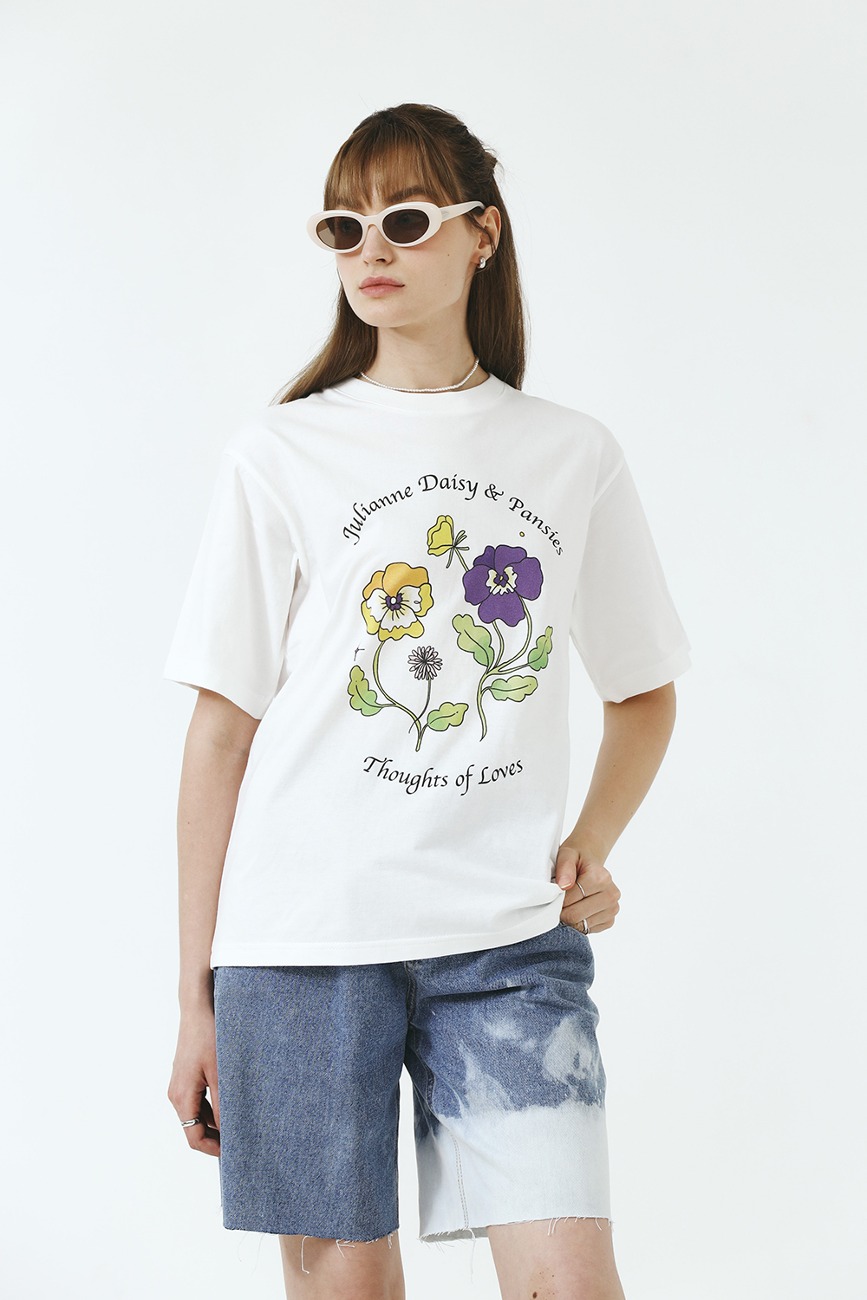 Pansie Flower Digital Printing T-shirt_White