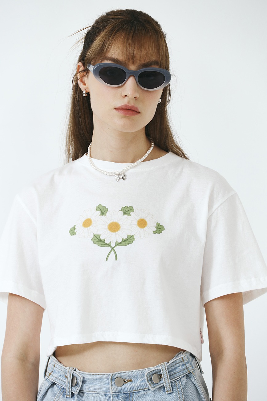 Tripple Daisy Cropped T-shirt_White